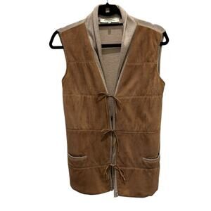 Rani Arabella Brown Tan Suede Cashmere Silk Blend Tie Front Vest Womens Medium